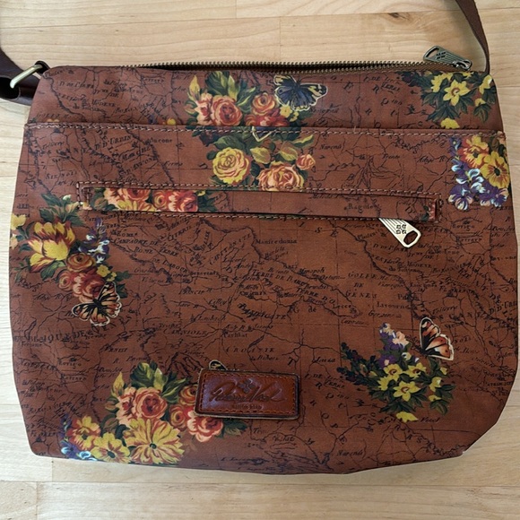Patricia Nash English Garden Floral Map Sling Crossbody Bag excellent condition - Picture 2 of 5